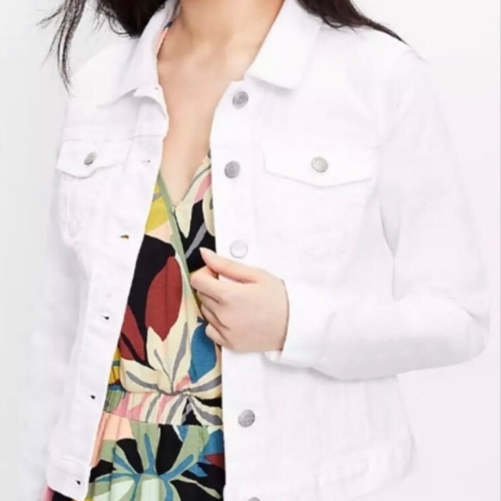 LOFT White Cropped Denim Jacket Size XS